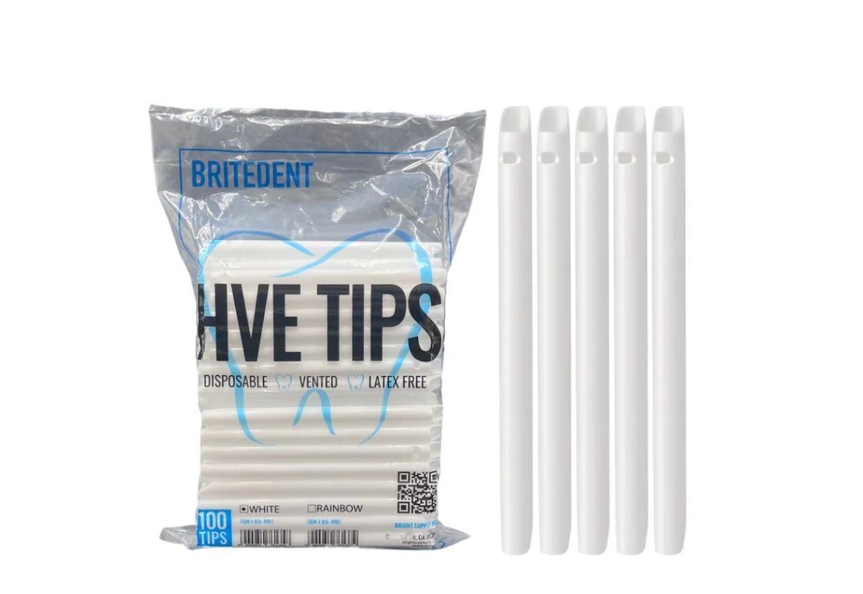 Britedent White Disposable Vented Latex-Free Evacuation Dental HVE Suction Tips - Photo 1